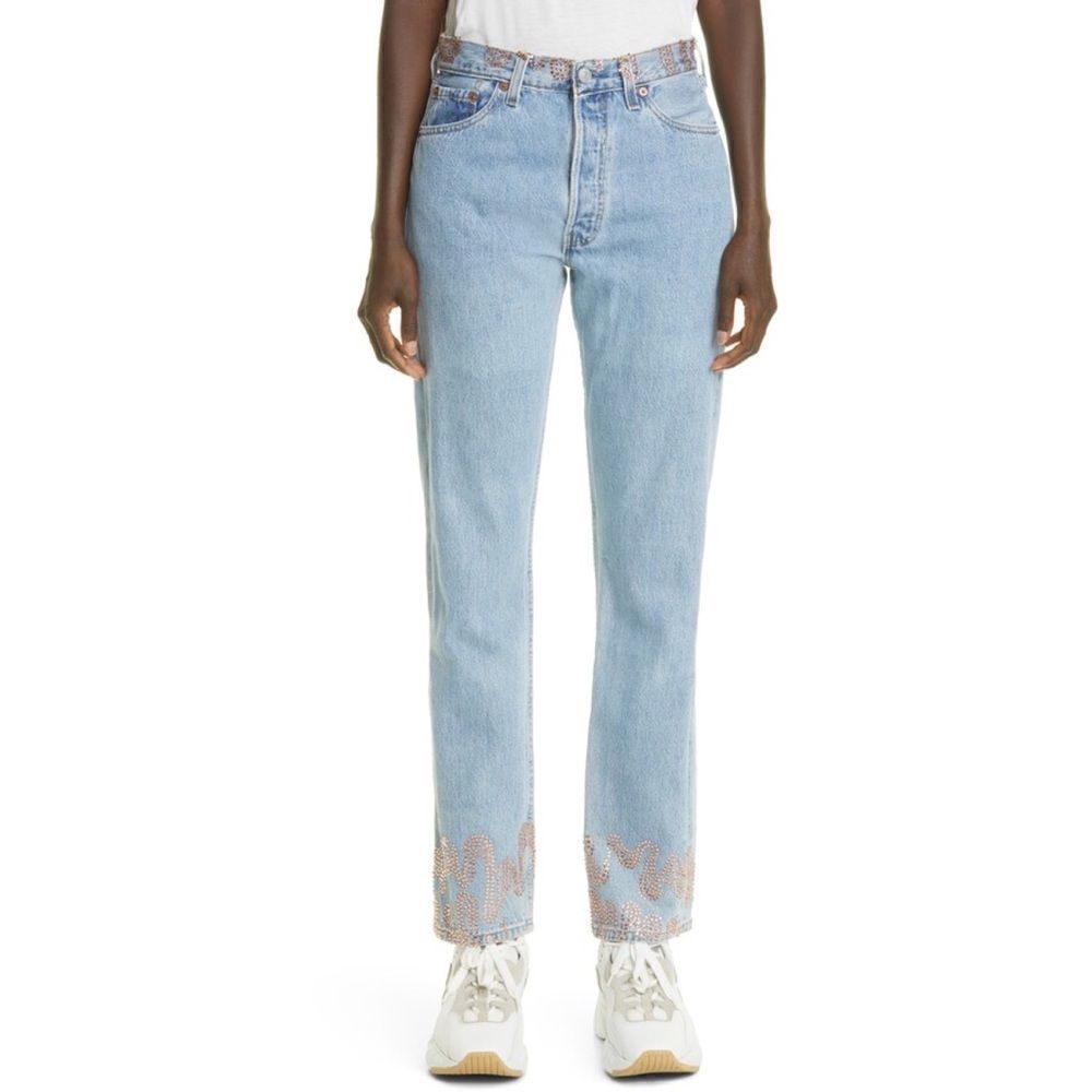 Levi's x Collina Strada Unisex Upcycled 501® Embellished Crop Jeans size 28”